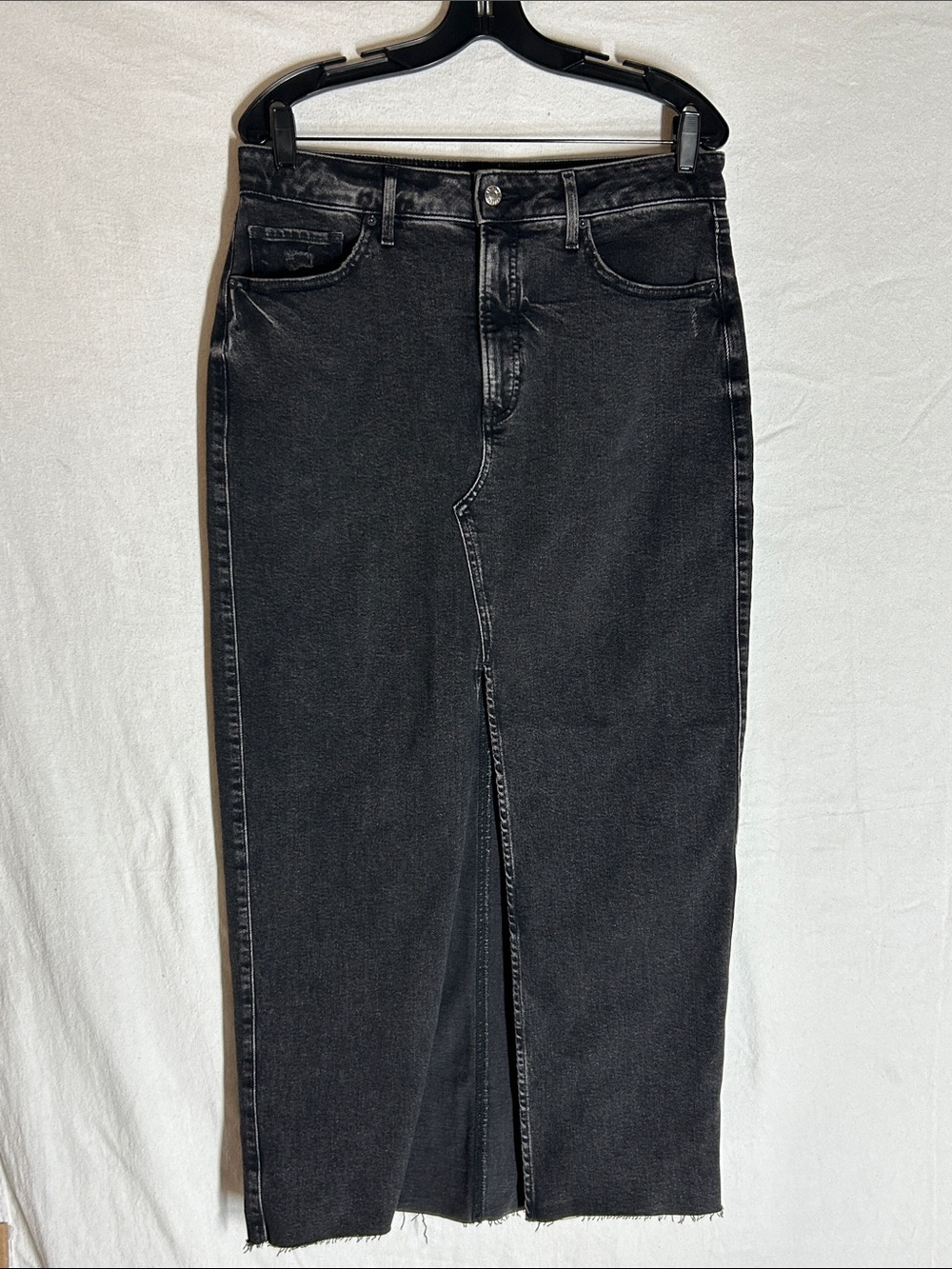 Classic Black Denim Maxi Skirt with Front Slit